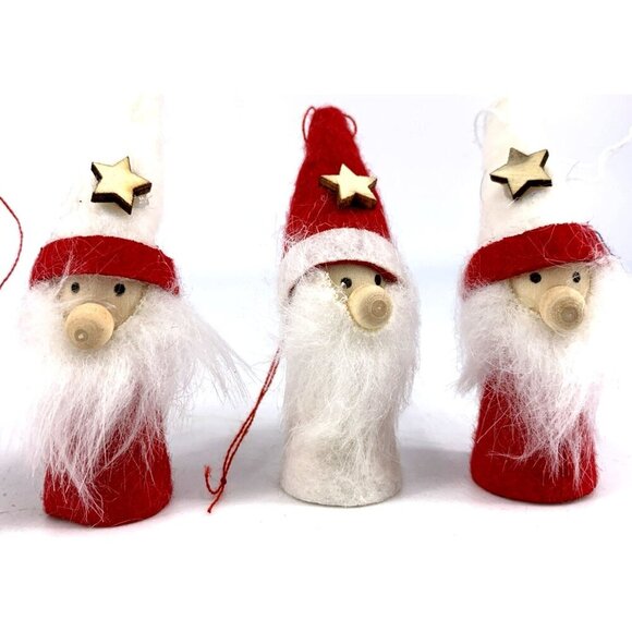Gnome Santa Ornaments Lot of 5 Felt Wood 3.25" Hand Crafted - Picture 3 of 4